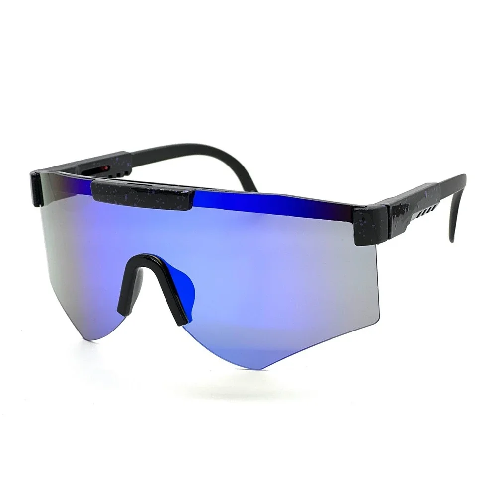 Shield Sunglasses Blue Mirrored Lens Sport Rimless Oversized Beach Fishing Gafas